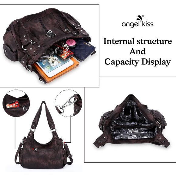 Versatile Faux Leather Hobo Satchel with Adjustable Strap - 3 Carrying Styles - Picture 4 of 6